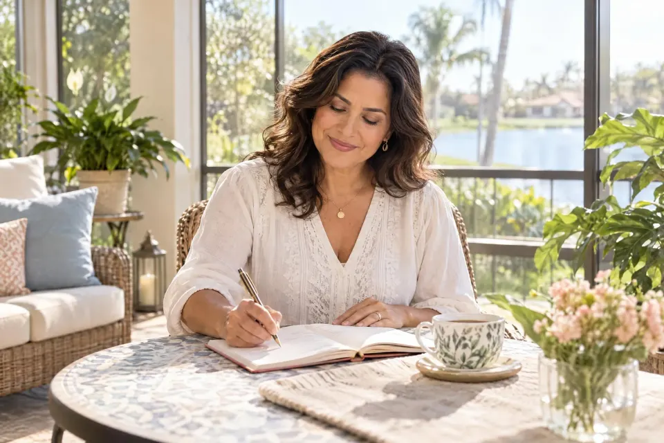 Woman in her 40s discussing perimenopause vs menopause symptoms with her provider at Advanced Optimal Healthcare in Lutz, FL