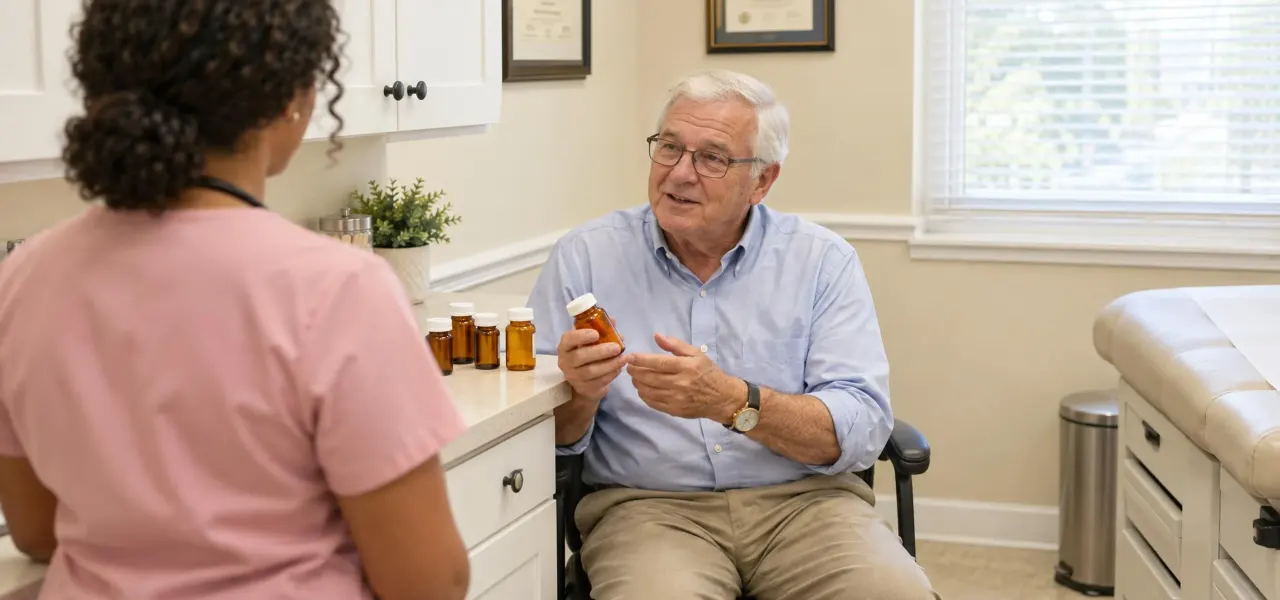 Dr. Anilda Ortiz, DNP, APRN, FNP-C, reviewing a patient's medication list during a chronic care visit in Lutz, FL