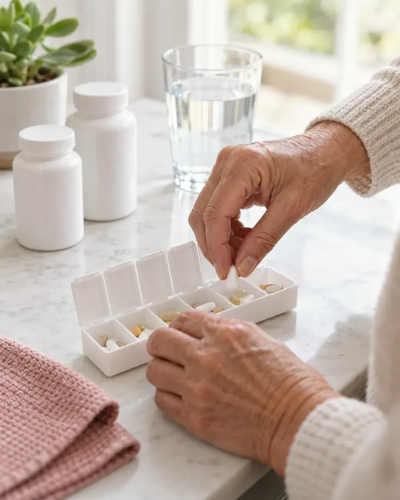 Side-by-side view of a cluttered multi-prescriber medication list and a single reconciled list from one provider